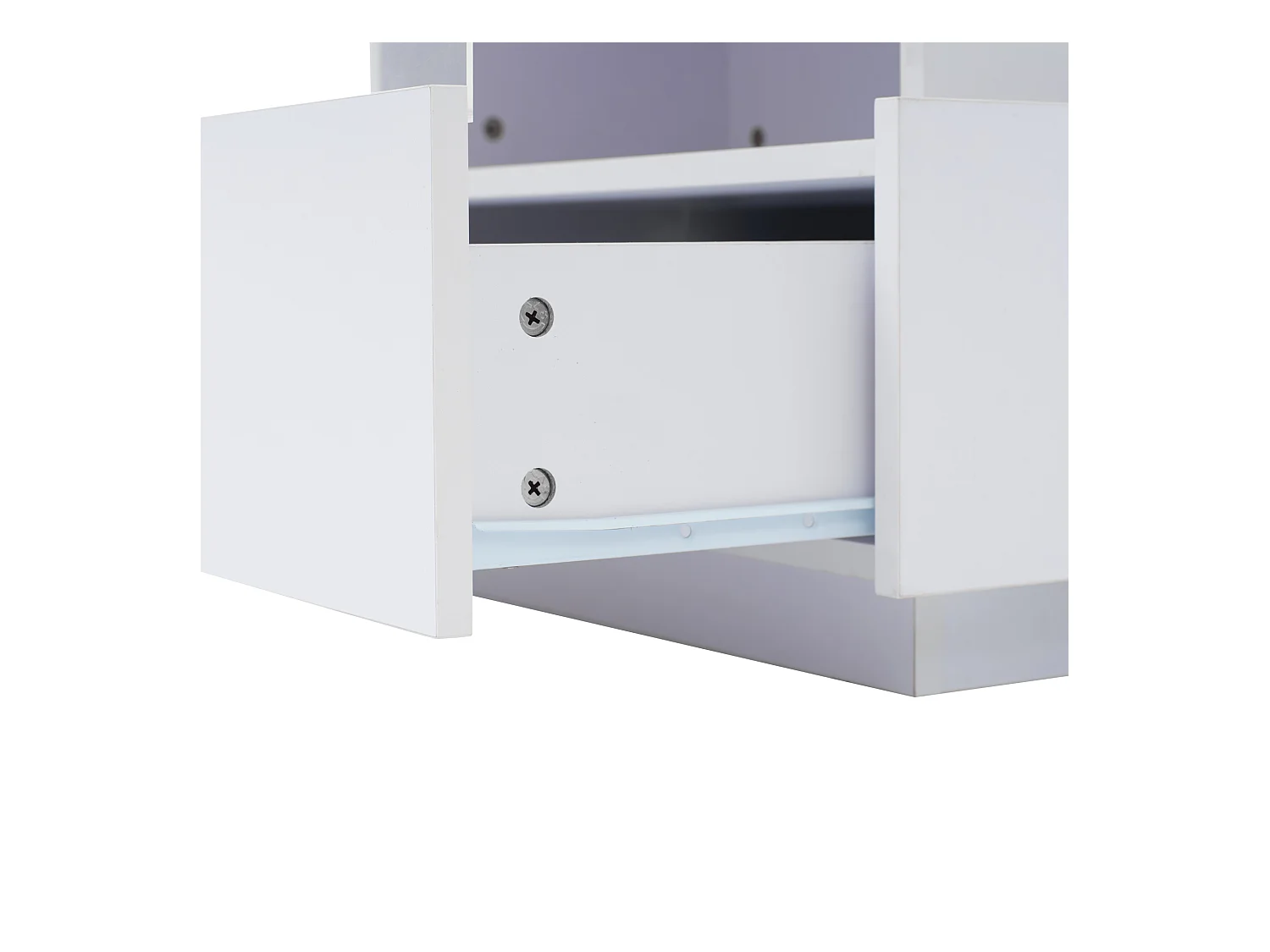 Table basse LED blanche avec 2 tiroirs et déflecteur transparent - pour  salon et bureau