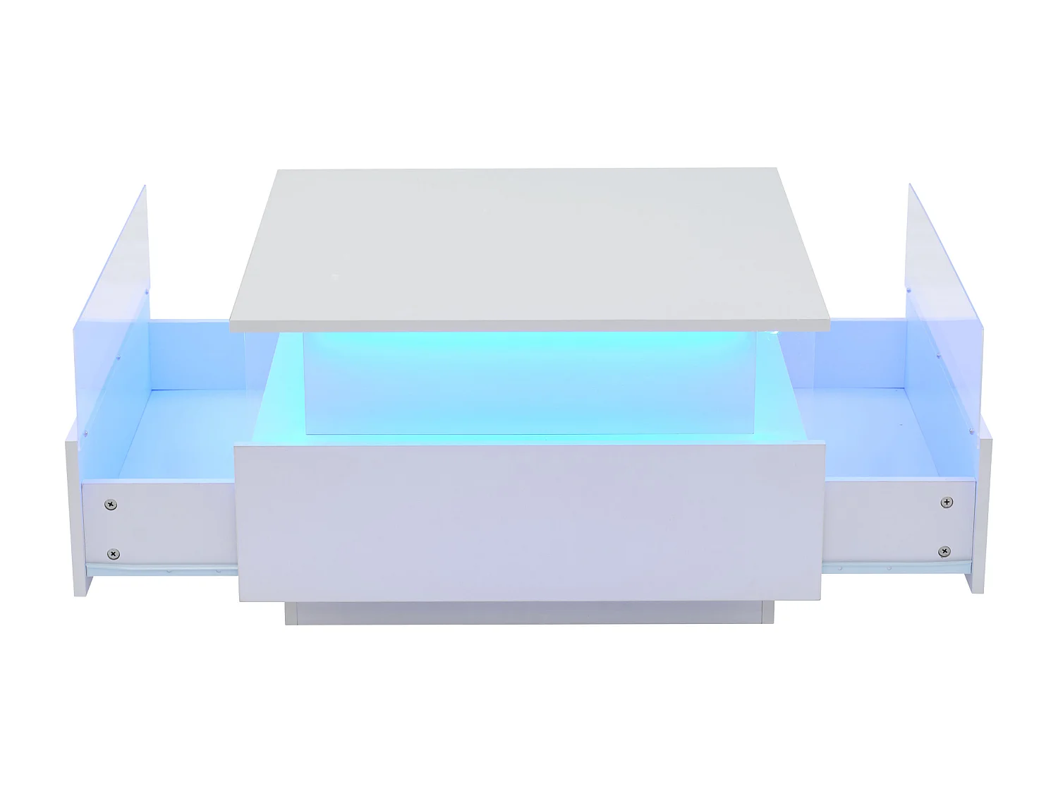 Table basse LED blanche avec 2 tiroirs et déflecteur transparent - pour  salon et bureau