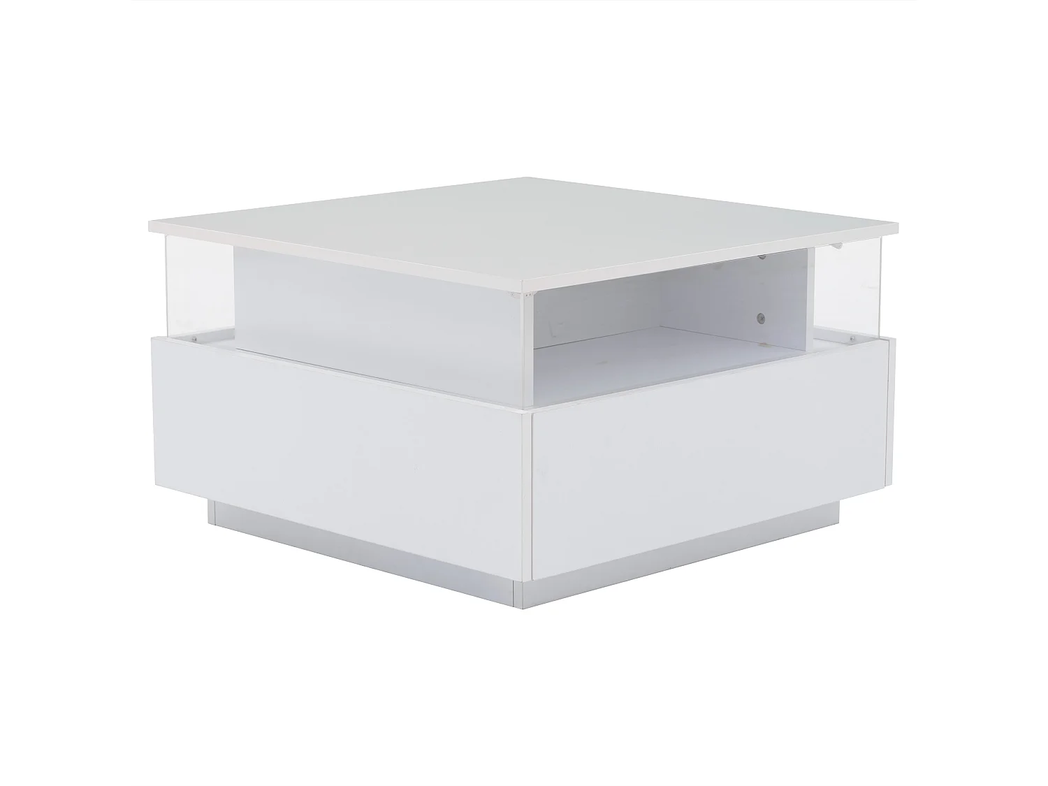 Table basse LED blanche avec 2 tiroirs et déflecteur transparent - pour  salon et bureau