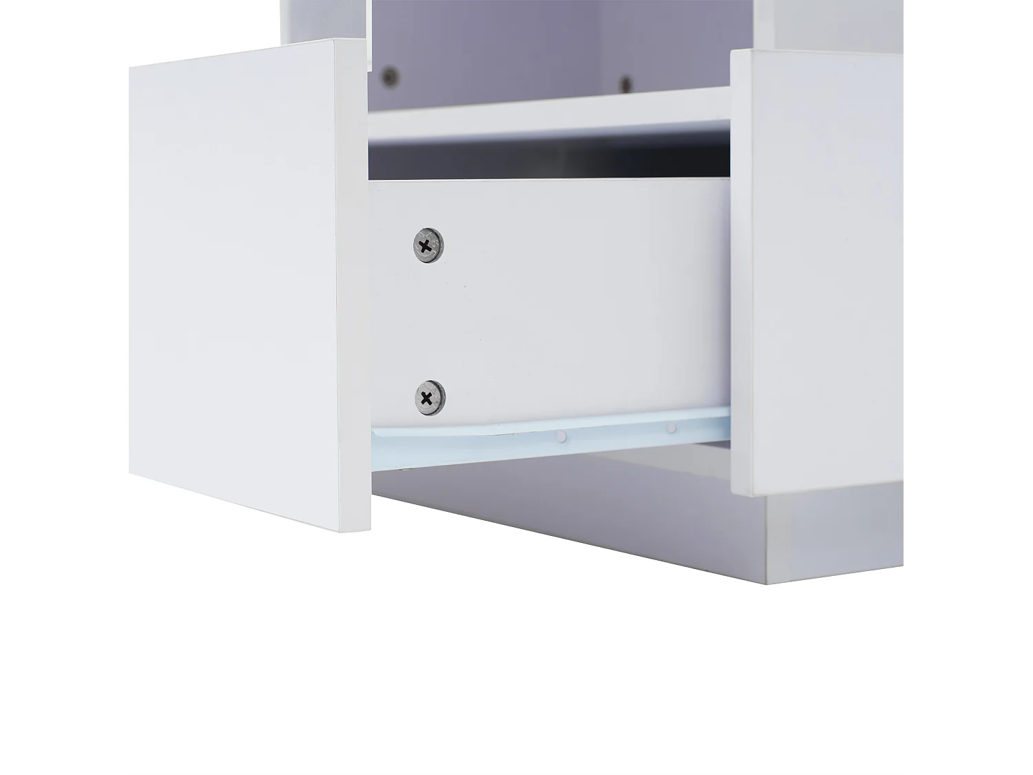 Table basse LED blanche avec 2 tiroirs et déflecteur transparent - pour  salon et bureau