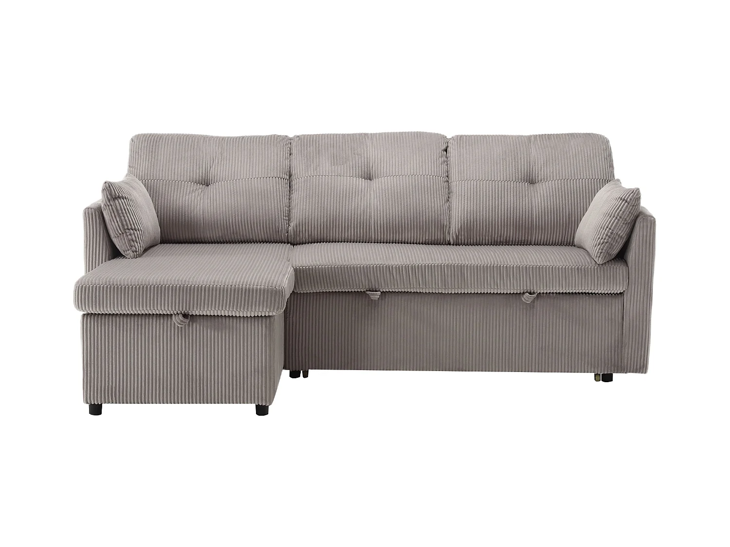 Canapé d'angle convertible, peluche gris, avec rangement et méridienne gigogne - pour salon ou studio