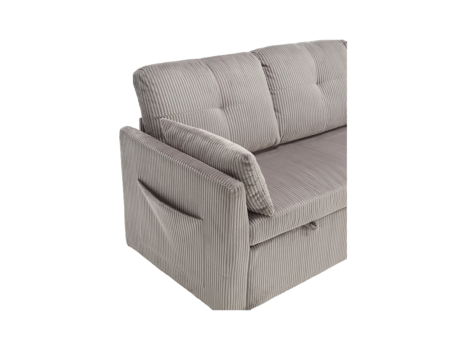 Canapé d'angle convertible, peluche gris, avec rangement et méridienne gigogne - pour salon ou studio