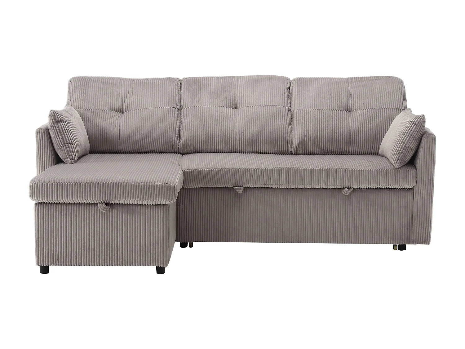 Canapé d'angle convertible, peluche gris, avec rangement et méridienne gigogne - pour salon ou studio