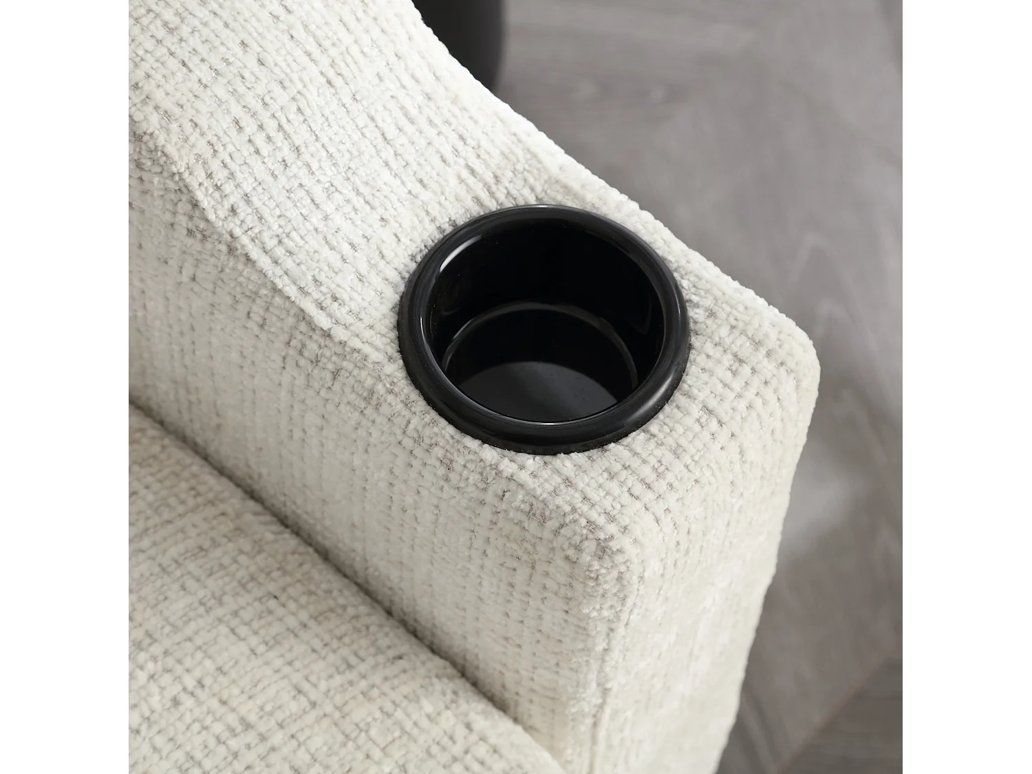 Beige Chenille 4-zits modulaire bank met opbergpoef, bekerhouders en zijzakken - voor de woonkamer