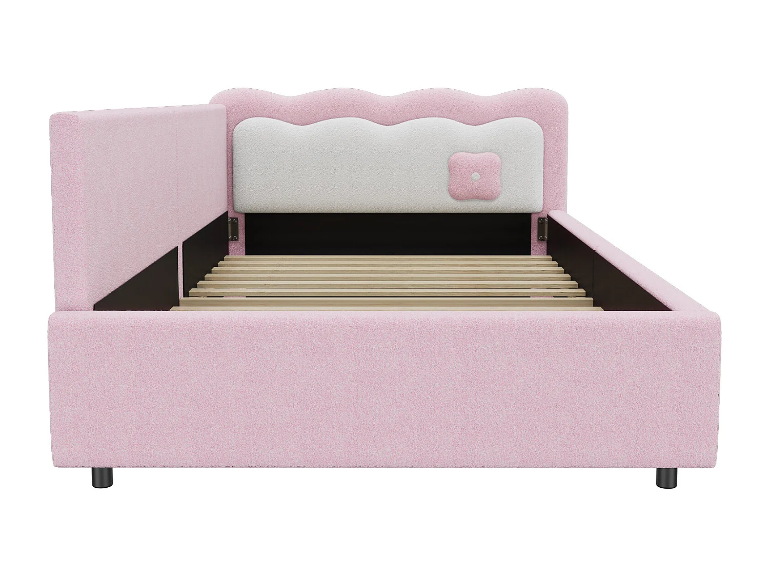 Daybed 90x200 cm, kinderbed met verstelbare ledverlichting, roze pluche, zonder matras