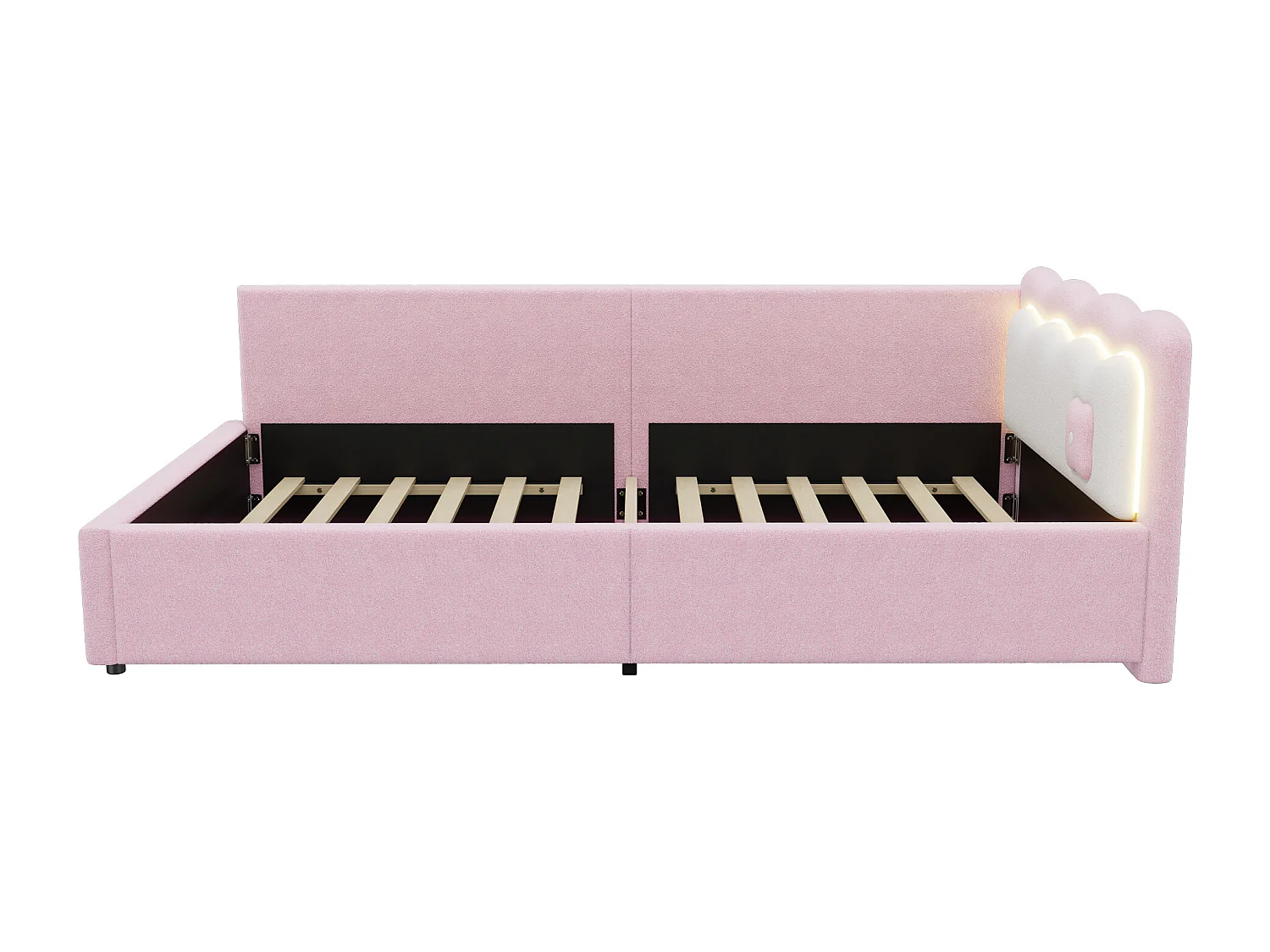 Daybed 90x200 cm, kinderbed met verstelbare ledverlichting, roze pluche, zonder matras