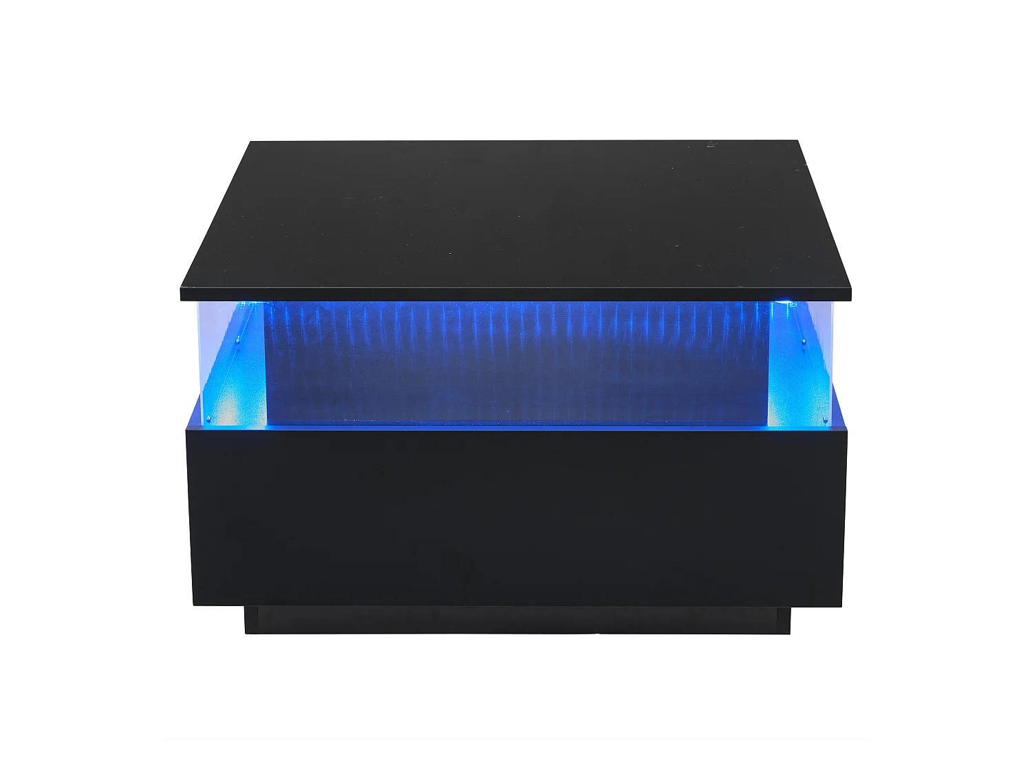 Schwarzer LED-Couchtisch mit 2 Schubladen und transparenter Blende – für Wohnzimmer und Büro