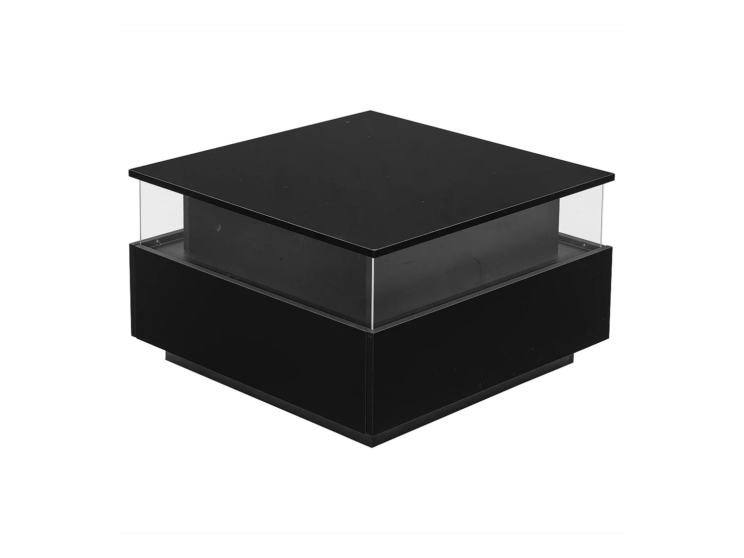 Schwarzer LED-Couchtisch mit 2 Schubladen und transparenter Blende – für Wohnzimmer und Büro