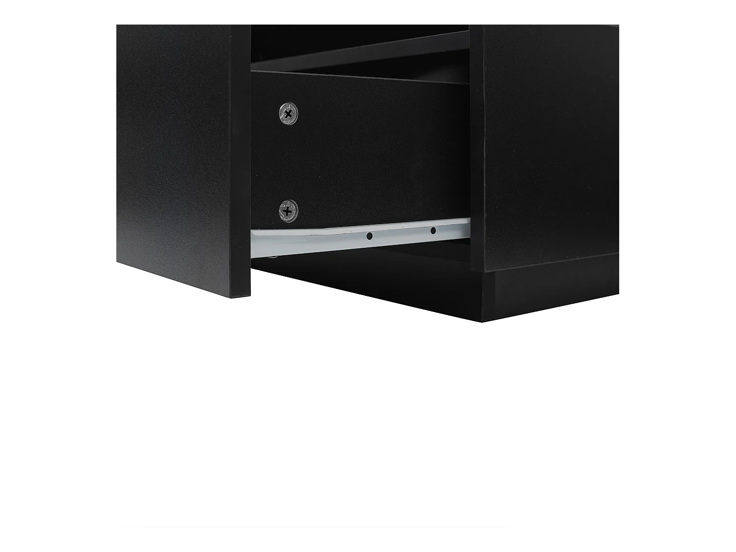 Schwarzer LED-Couchtisch mit 2 Schubladen und transparenter Blende – für Wohnzimmer und Büro