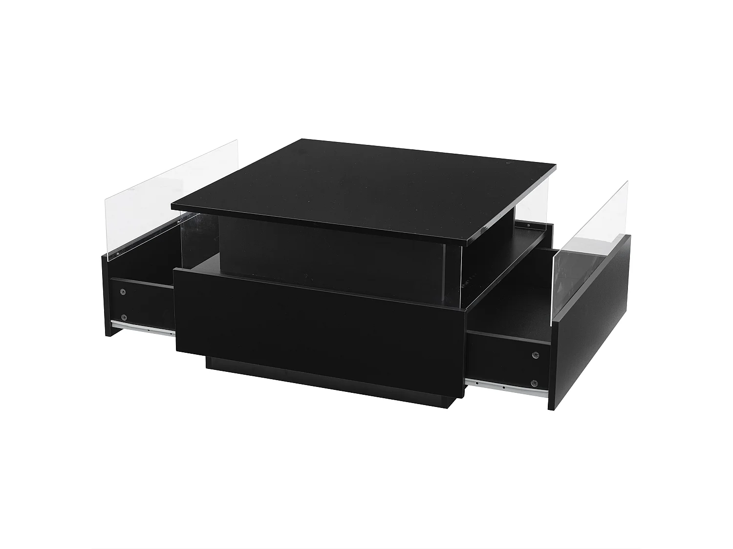 Table basse LED noir avec 2 tiroirs et déflecteur transparent - pour  salon et bureau