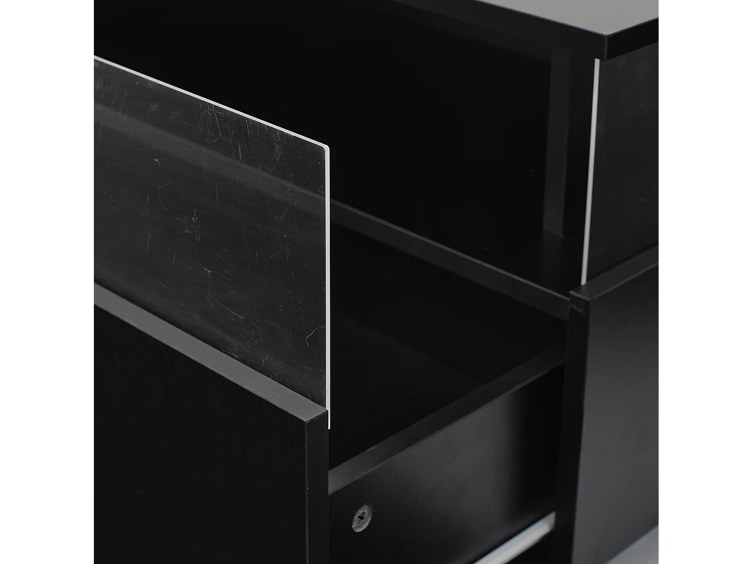 Table basse LED noir avec 2 tiroirs et déflecteur transparent - pour  salon et bureau