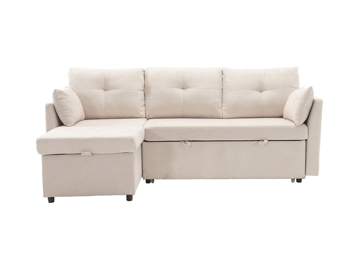 Beige, zachte, omvormbare hoekbank met opbergruimte en uitschuifbare chaise longue - voor woonkamer of studio