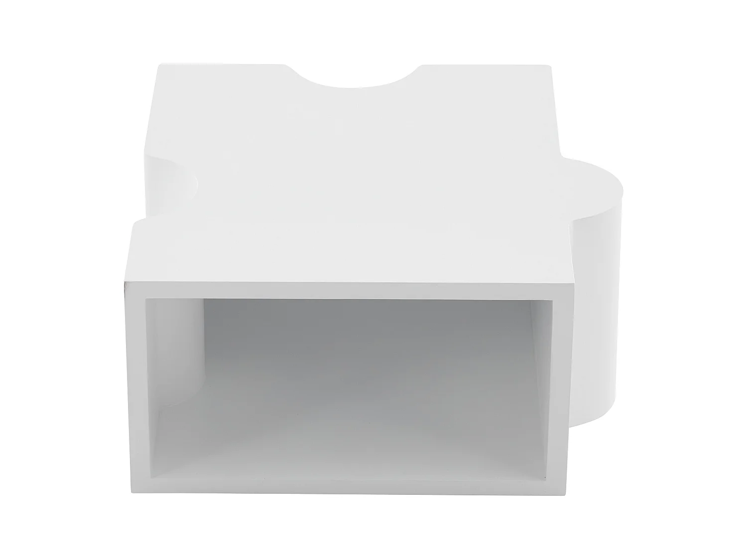 Table basse puzzle blanche 65x65x32 cm, structure MDF, rangement ouvert - pour salon ou chambre