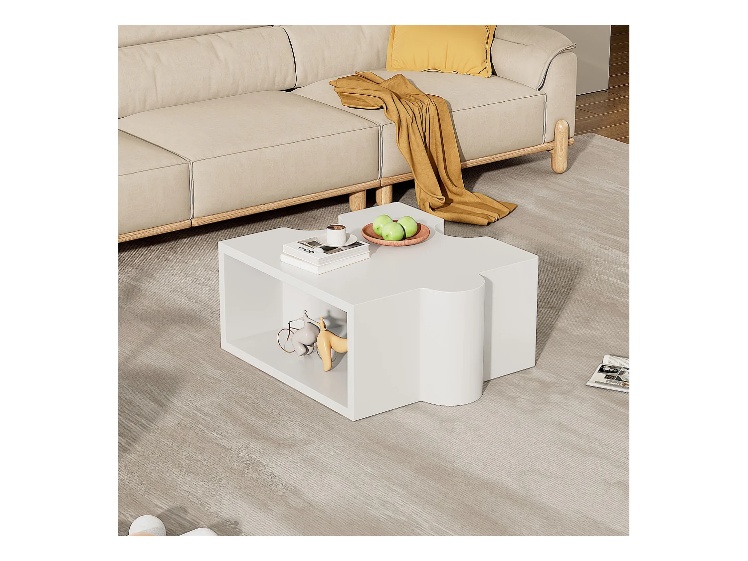 Witte puzzel salontafel 65x65x32 cm, MDF-structuur, open opbergruimte - voor woonkamer of slaapkamer