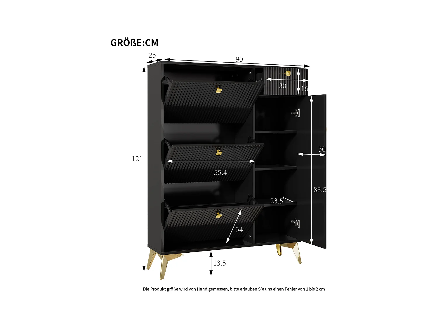 Meuble à chaussures noir avec 3 abattants, 1 tiroir et 1 porte, style moderne - pour entrée ou salon