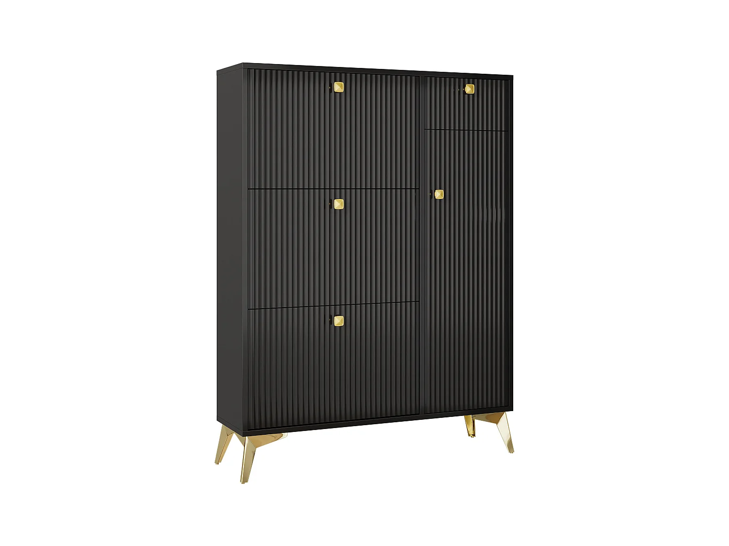 Meuble à chaussures noir avec 3 abattants, 1 tiroir et 1 porte, style moderne - pour entrée ou salon