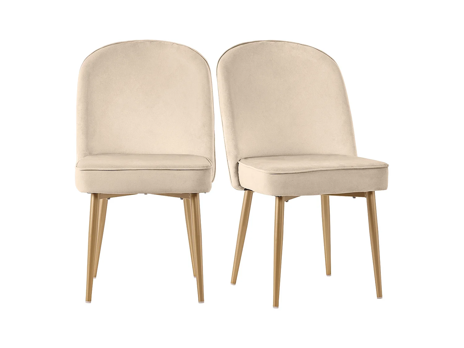 Lot de 2 chaises en velours beige, avec dossier courbé, pieds dorés - pour salle à manger et salon