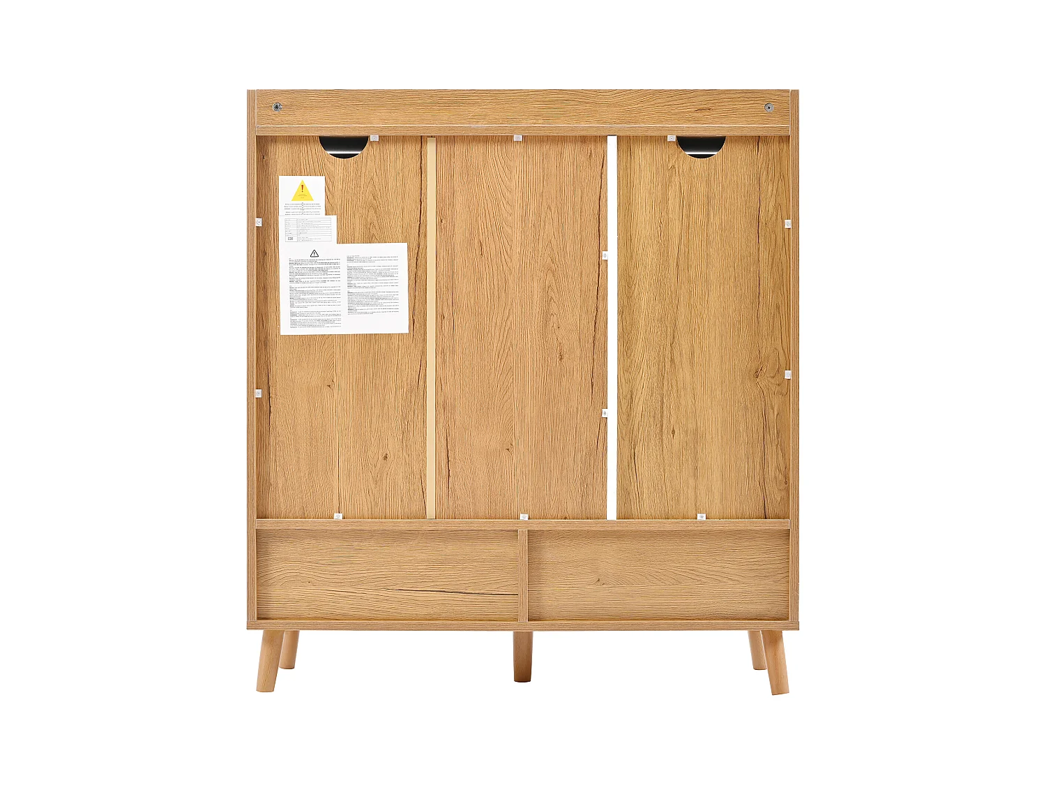 Meuble à chaussures d'entrée avec étagères réglables, 3 portes et 1 tiroir, pieds en bois - blanc et naturel