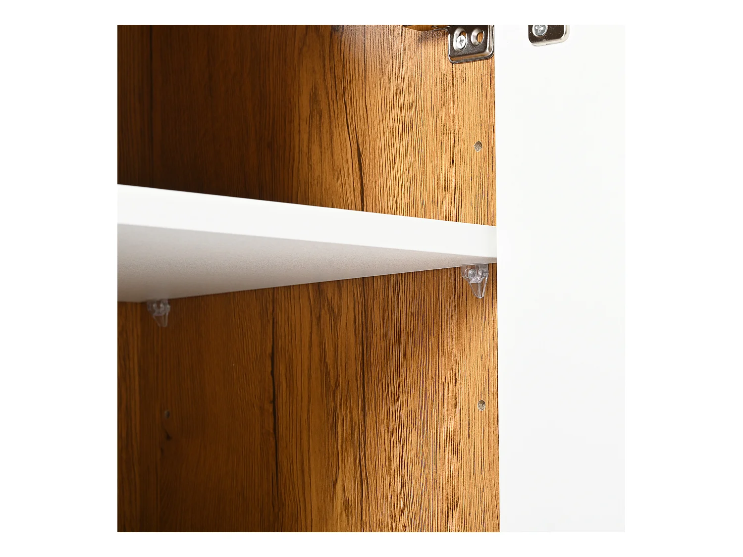 Meuble à chaussures d'entrée avec étagères réglables, 3 portes et 1 tiroir, pieds en bois - blanc et naturel