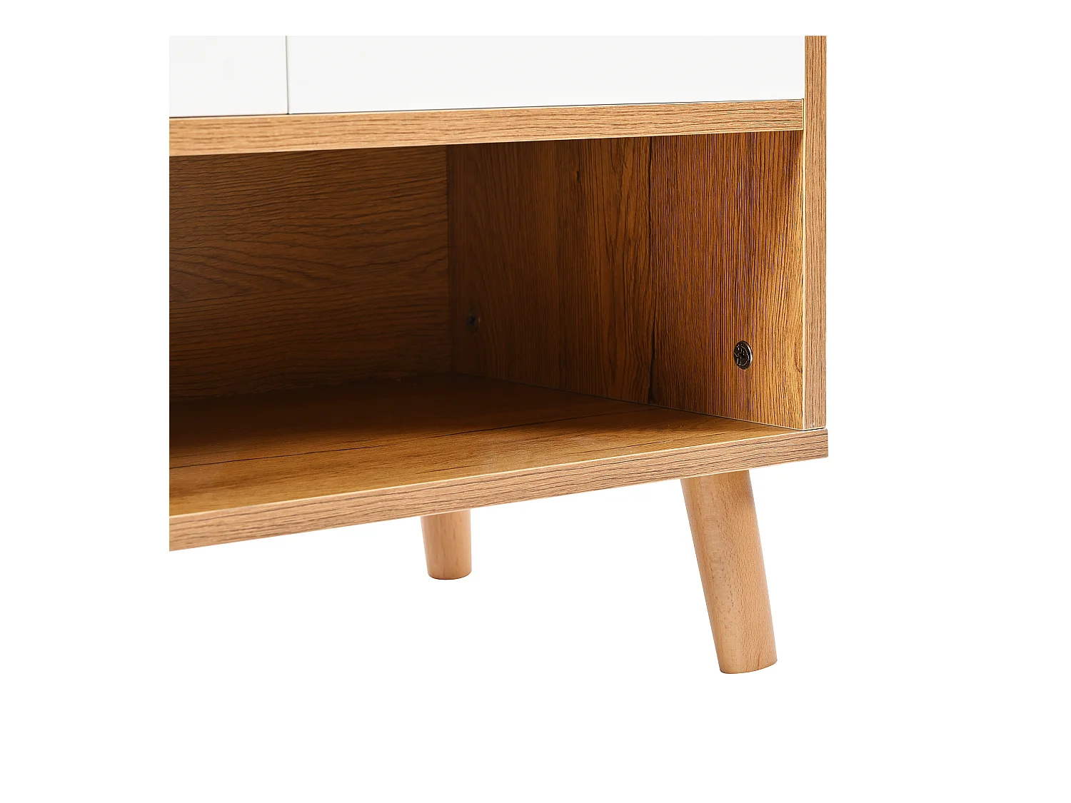 Meuble à chaussures d'entrée avec étagères réglables, 3 portes et 1 tiroir, pieds en bois - blanc et naturel