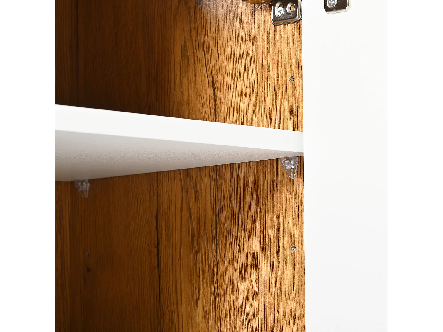 Meuble à chaussures d'entrée avec étagères réglables, 3 portes et 1 tiroir, pieds en bois - blanc et naturel