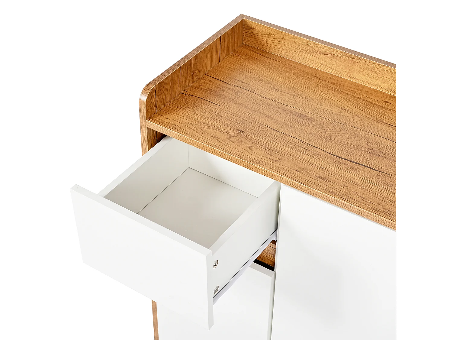 Meuble à chaussures d'entrée avec étagères réglables, 3 portes et 1 tiroir, pieds en bois - blanc et naturel