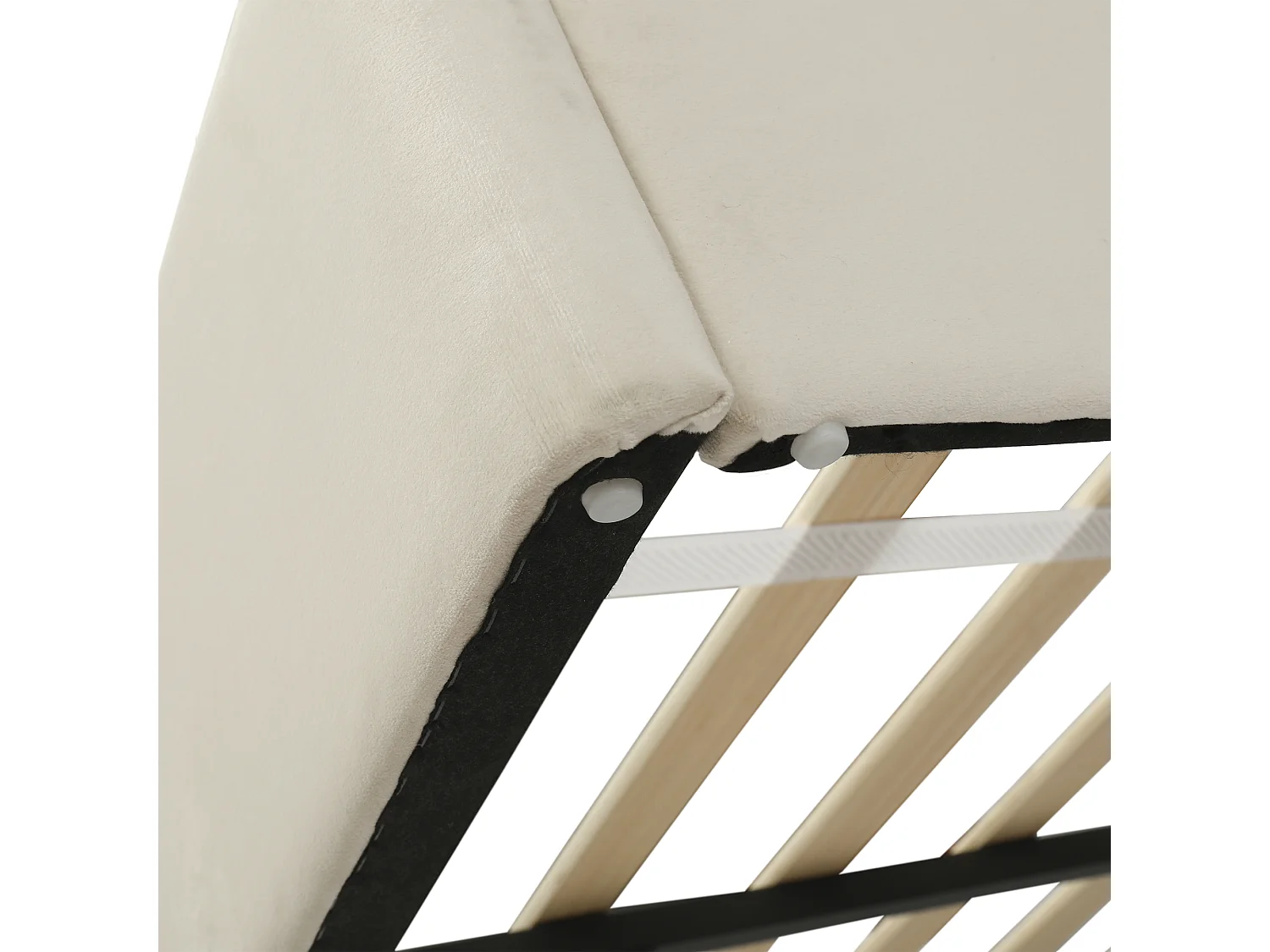 Lit 140x200 cm velours beige, Lit enfant avec tête de lit incurvée fleurie - sans matelas