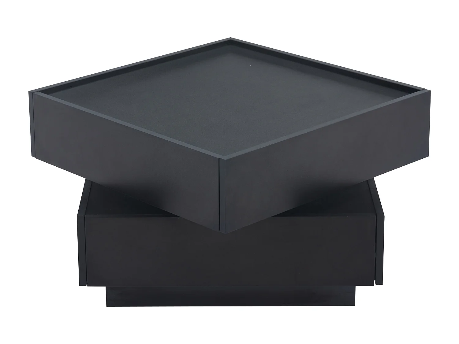 Table basse carrée avec plateau pivotant, 2 tiroirs rangements, noir - pour salon ou chambre