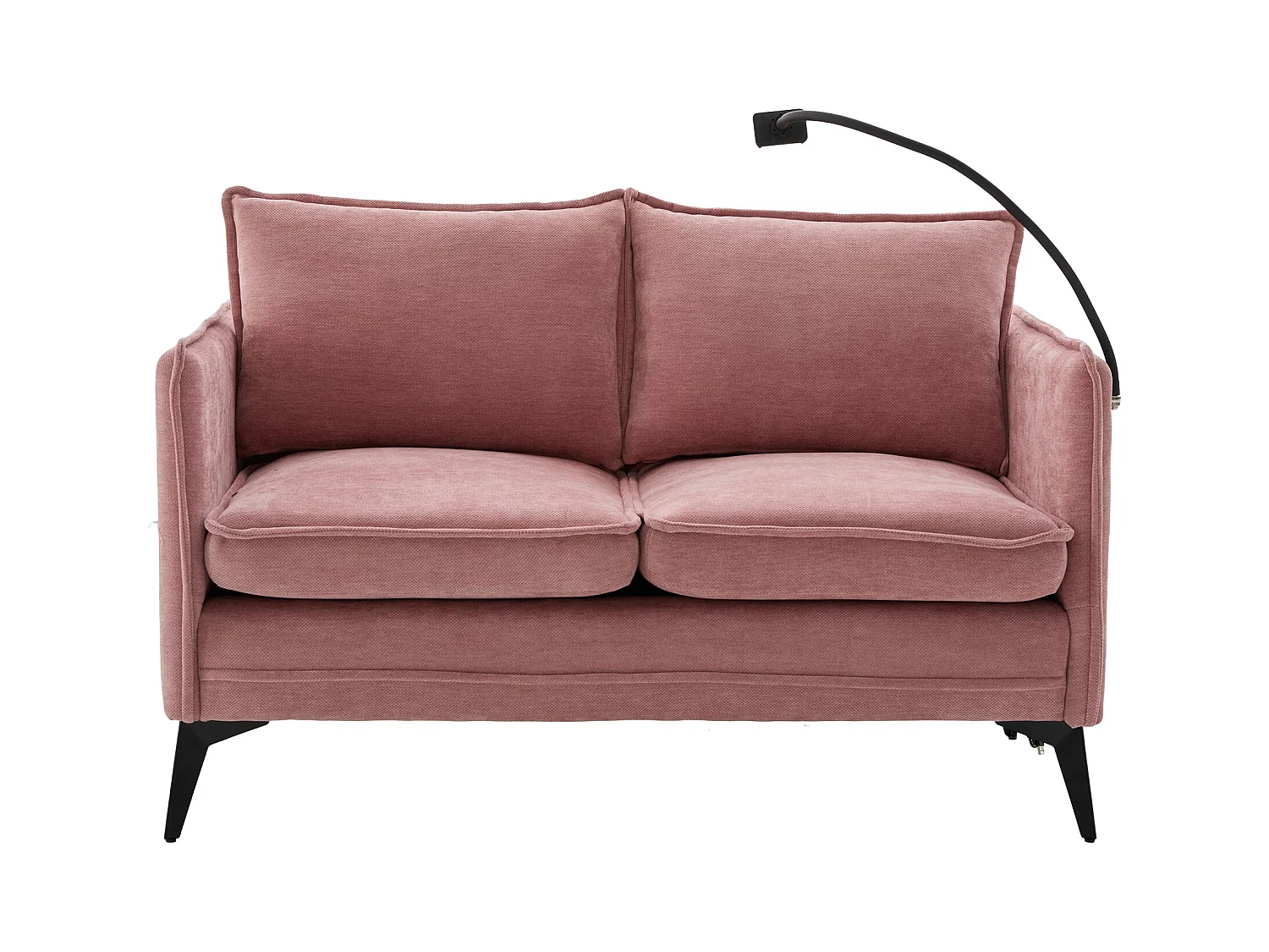Canapé 2 places avec poches latérales, port de charge et support de téléphone, chenille rose - pour salon et chambre