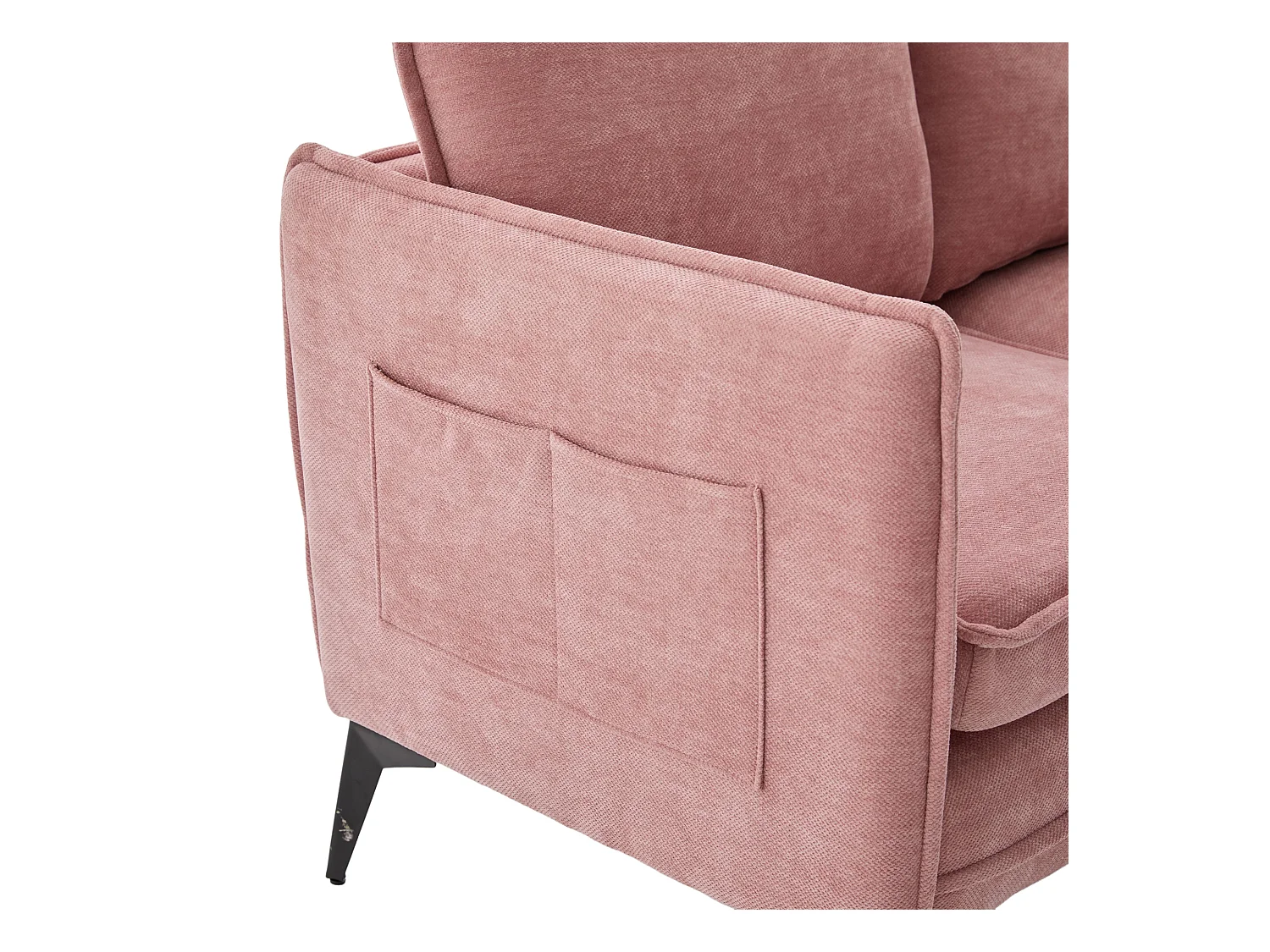 Canapé 2 places avec poches latérales, port de charge et support de téléphone, chenille rose - pour salon et chambre