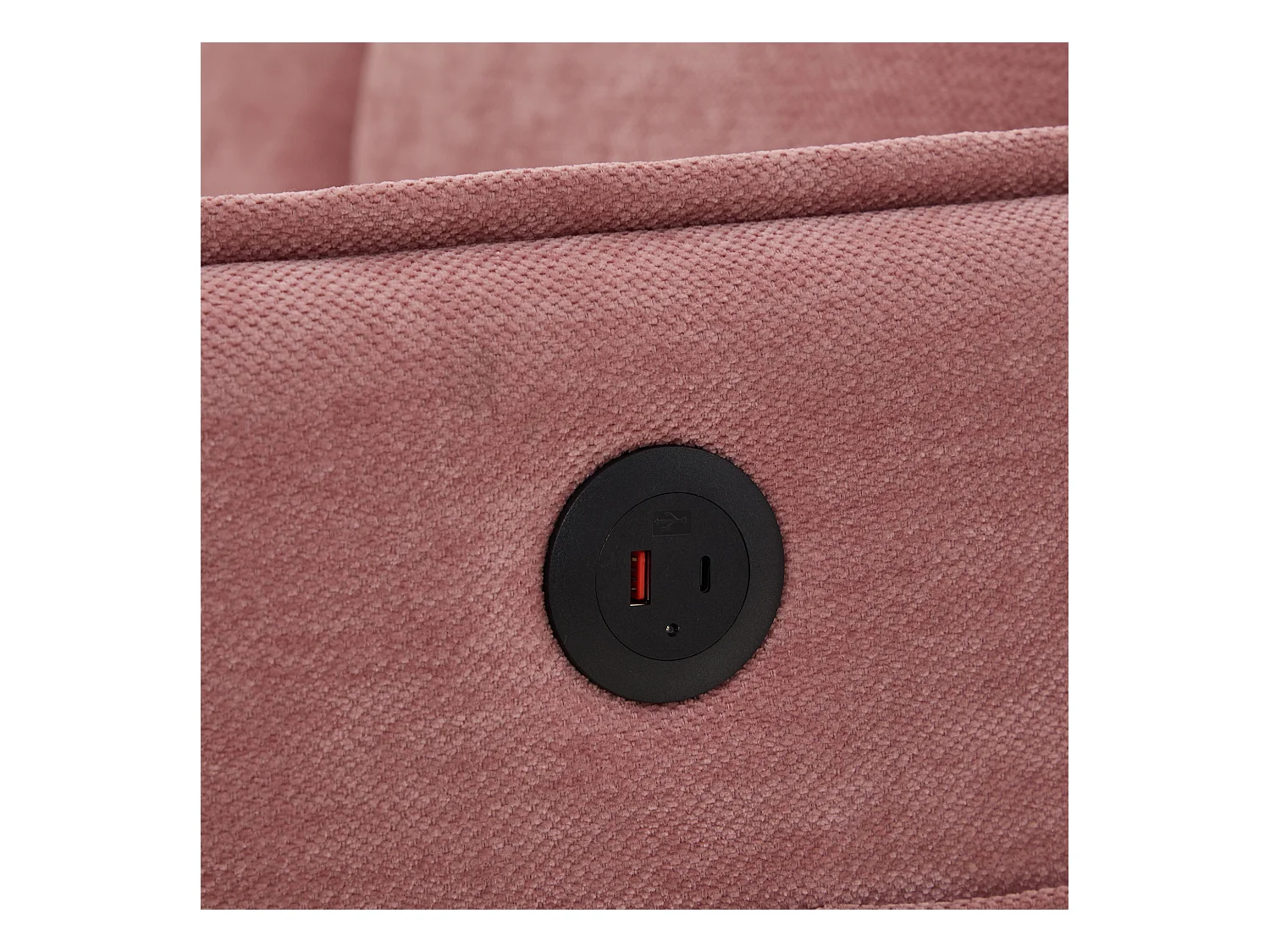 Canapé 2 places avec poches latérales, port de charge et support de téléphone, chenille rose - pour salon et chambre