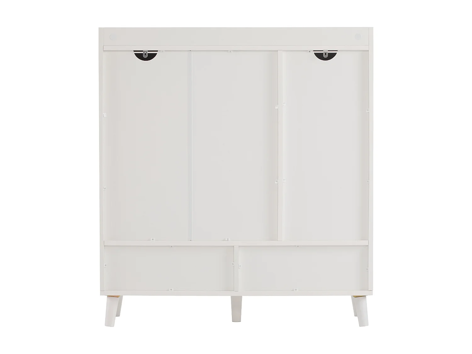 Schuhschrank für den Eingangsbereich mit verstellbaren Einlegeböden, 3 Türen und 1 Schublade, Holzbeine – weiß