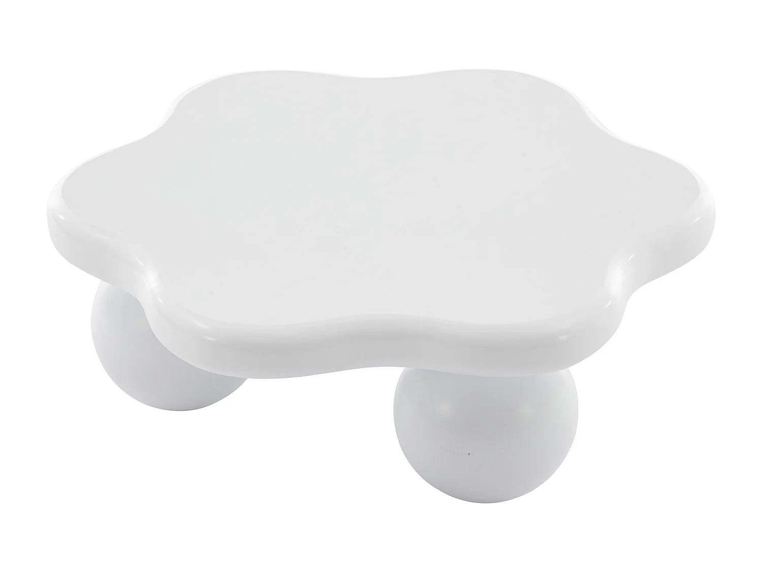 Biały stolik kawowy w kształcie kwiatka, MDF, nogi okrągłe, 80x72x32cm - do salonu lub biura