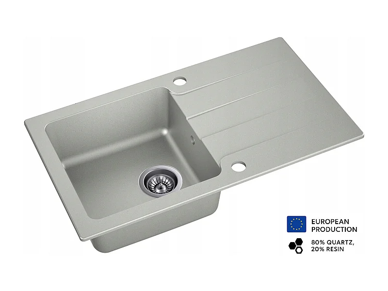 Evier rectangulaire LABOUNE GRIS en granit premium - 1 Bac avec égouttoir et vidage inclus