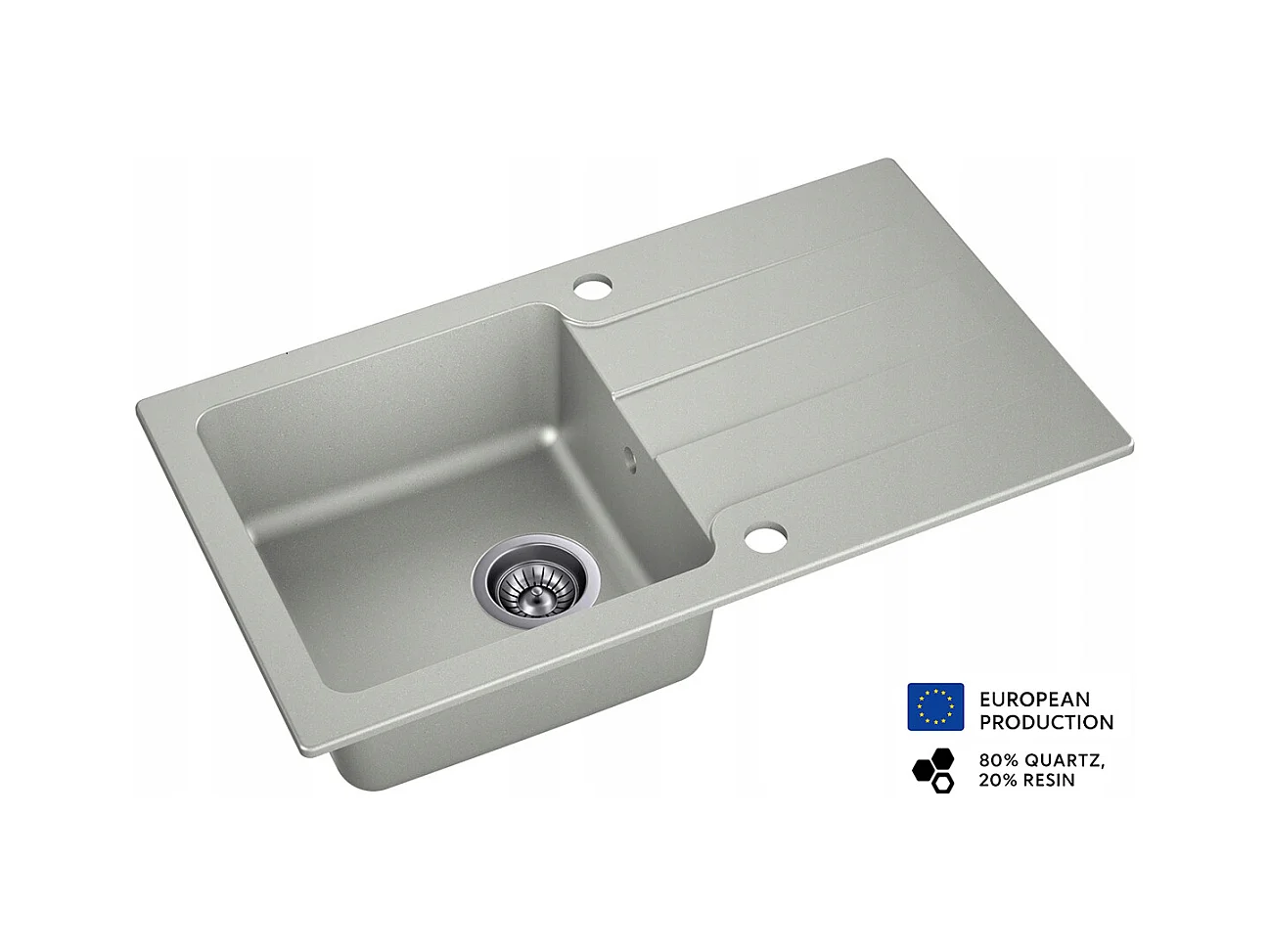 Evier rectangulaire LABOUNE GRIS en granit premium - 1 Bac avec égouttoir et vidage inclus