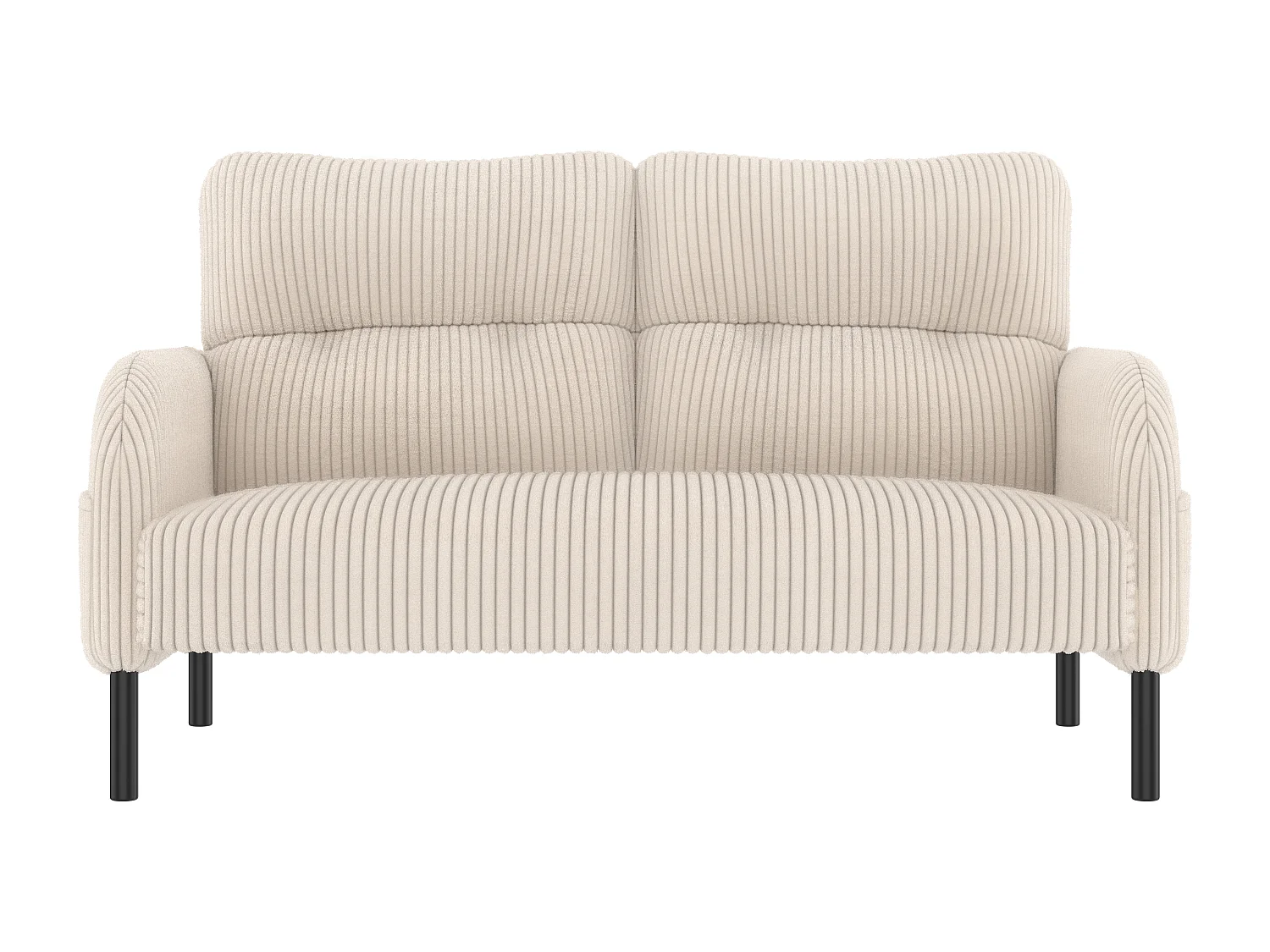 Tweezitsbank met rugleuning en zijzakken, metalen poten, beige corduroy - voor woonkamer of kantoor
