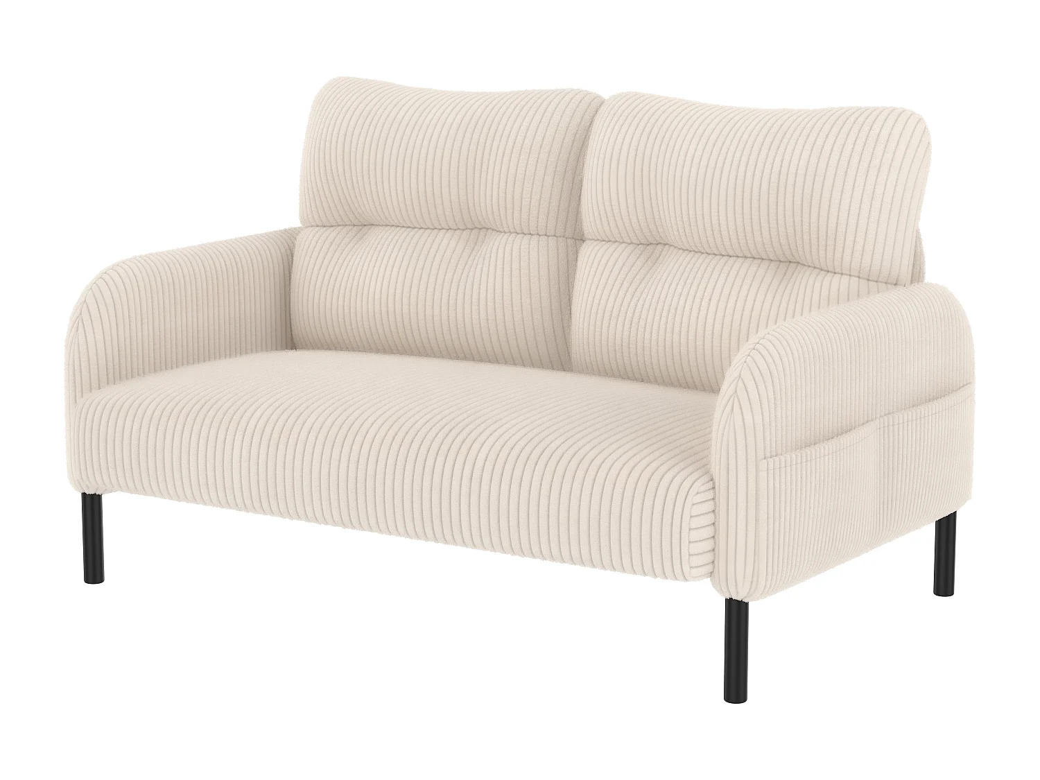Tweezitsbank met rugleuning en zijzakken, metalen poten, beige corduroy - voor woonkamer of kantoor