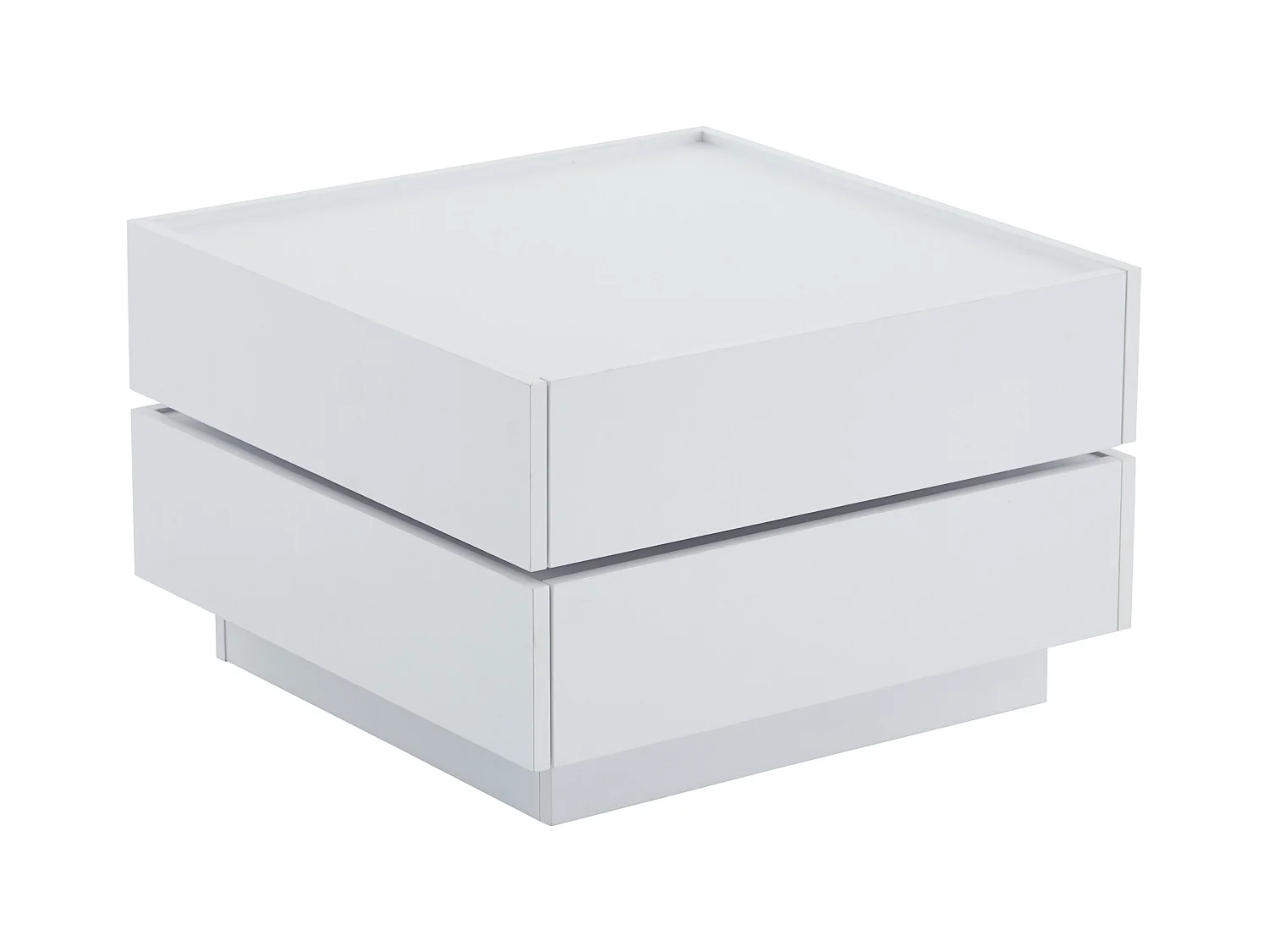 Table basse carrée avec plateau pivotant, 2 tiroirs rangements, blanc - pour salon ou chambre