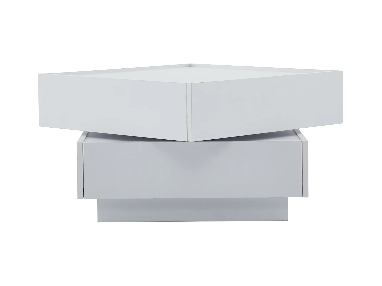 Table basse carrée avec plateau pivotant, 2 tiroirs rangements, blanc - pour salon ou chambre