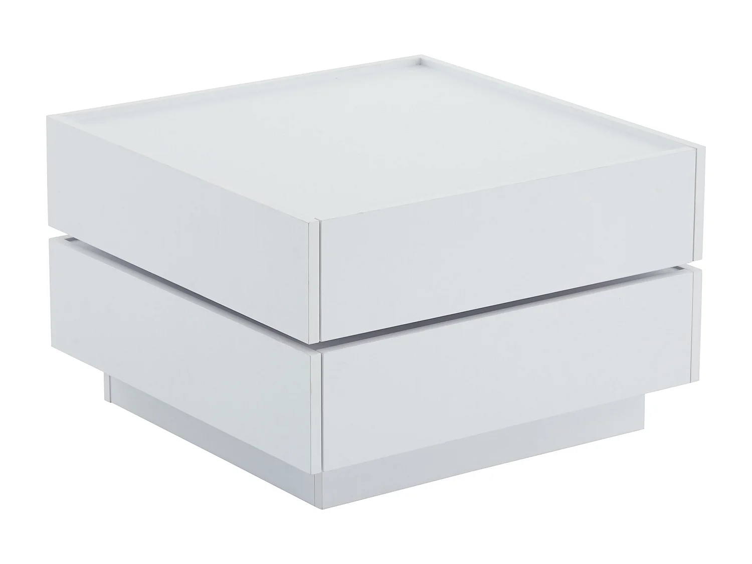 Quadratischer Couchtisch mit drehbarer Platte und 2 Schubladen, weiß – für Wohn- oder Schlafzimmer