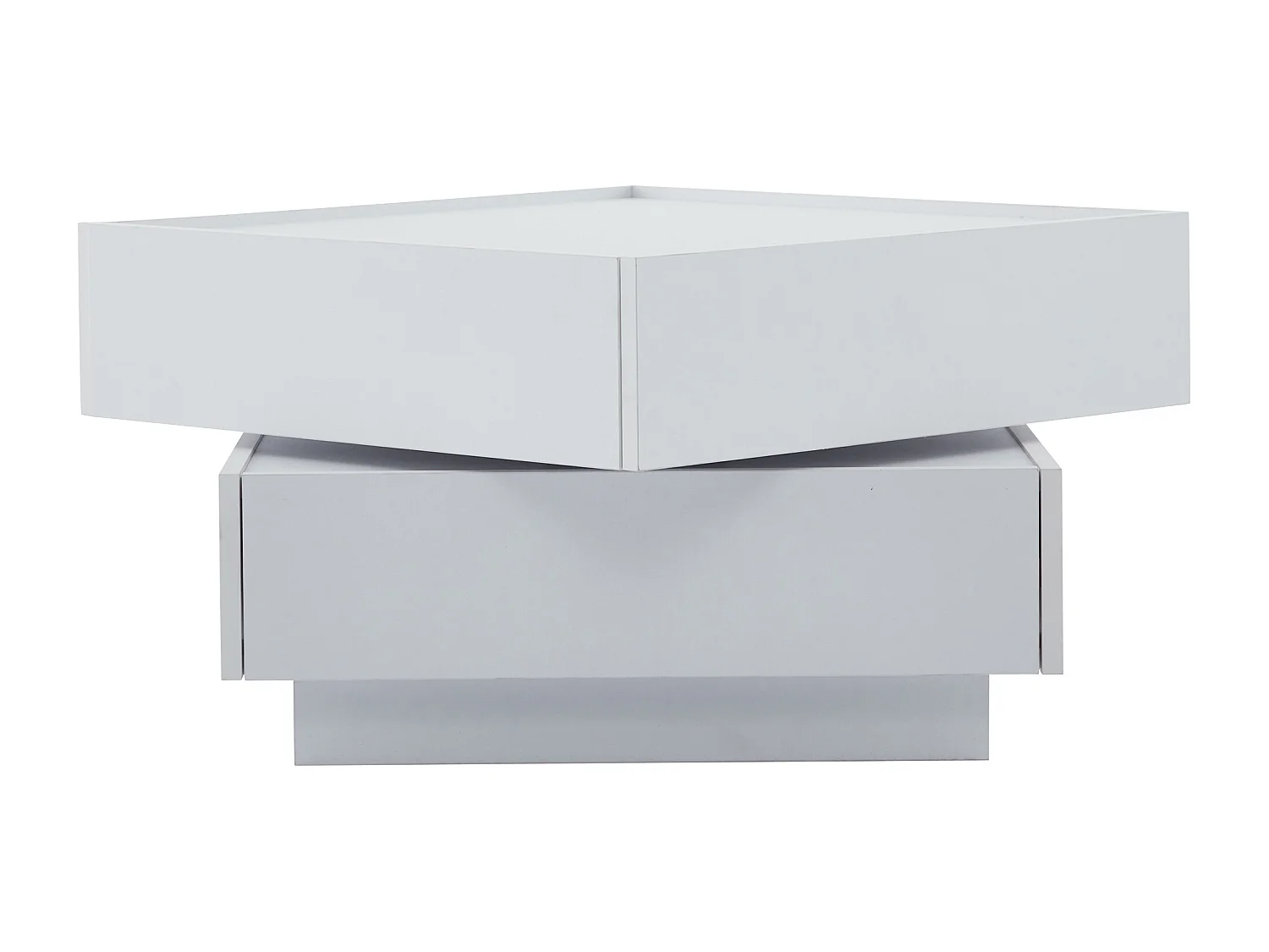 Quadratischer Couchtisch mit drehbarer Platte und 2 Schubladen, weiß – für Wohn- oder Schlafzimmer