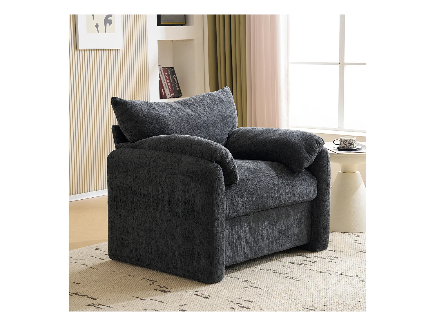 Canapé 1 place avec accoudoirs moelleux, tissu chenille gris - pour salon, chambre ou coin lecture