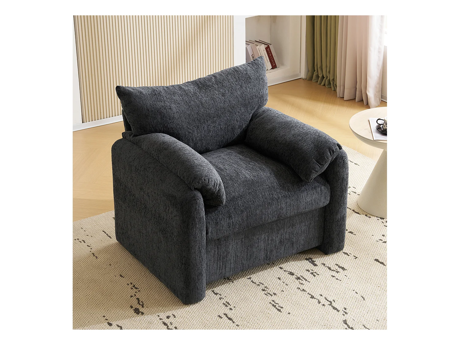 Canapé 1 place avec accoudoirs moelleux, tissu chenille gris - pour salon, chambre ou coin lecture