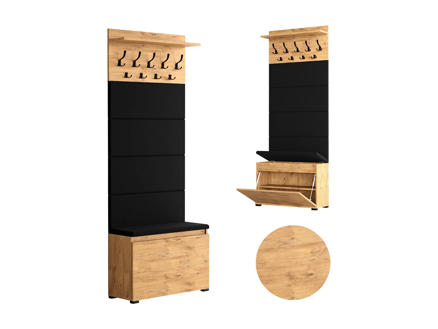 Meuble à chaussures avec assise, banc rembourré et patère pour entrée