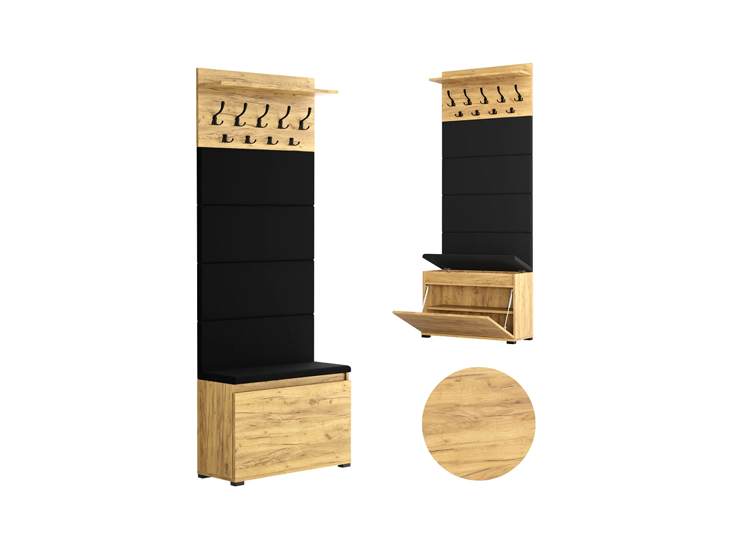 Meuble à chaussures avec assise, banc rembourré et patère pour entrée