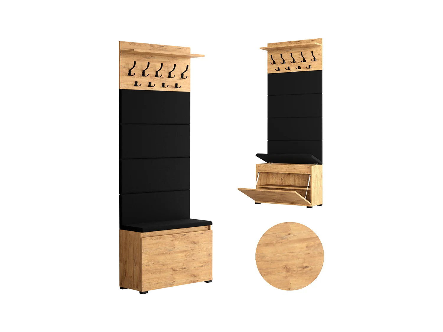 Meuble à chaussures avec assise, banc rembourré et patère pour entrée