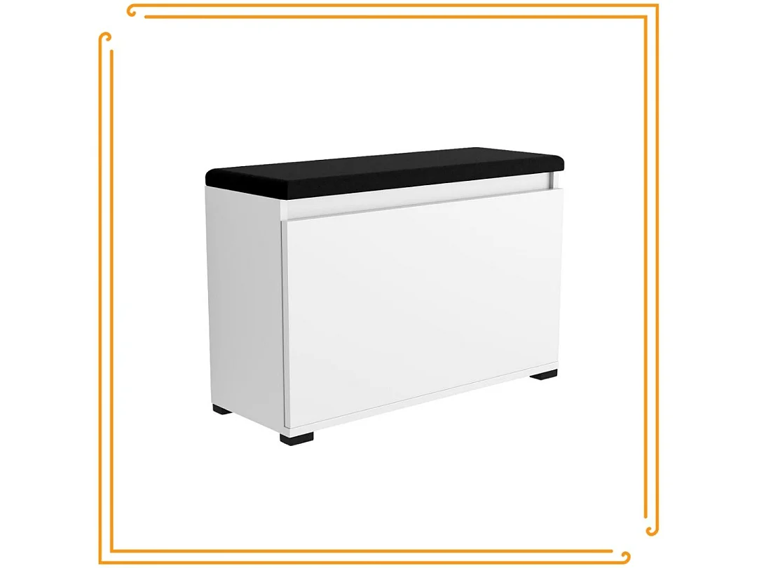 Meuble à chaussures 50 cm avec rangement, assise rembourrée, étagère – Blanc