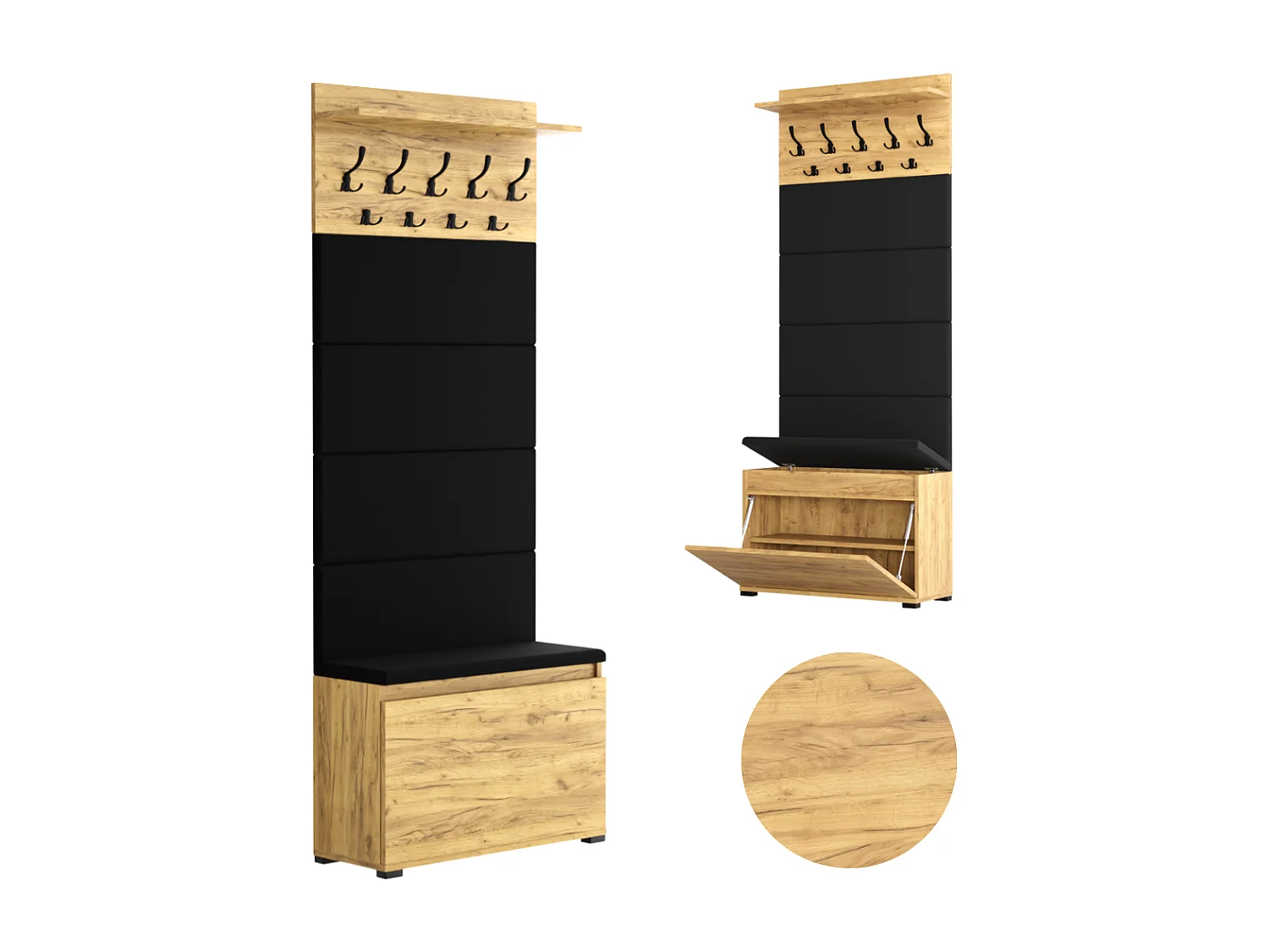 Meuble à chaussures avec assise, banc rembourré et patère pour entrée