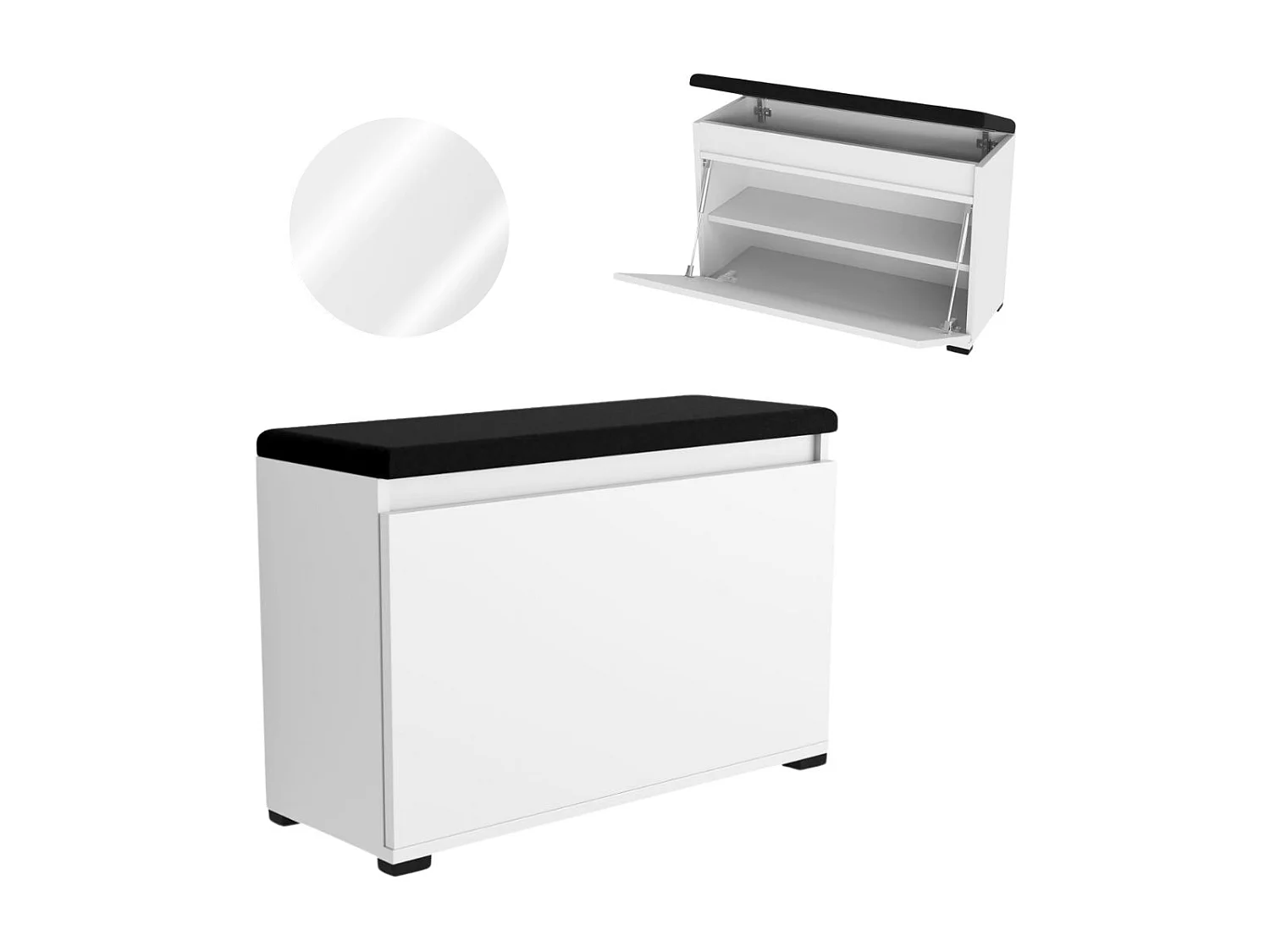 Meuble à chaussures 90 cm avec rangement, assise rembourrée, étagère – Blanc
