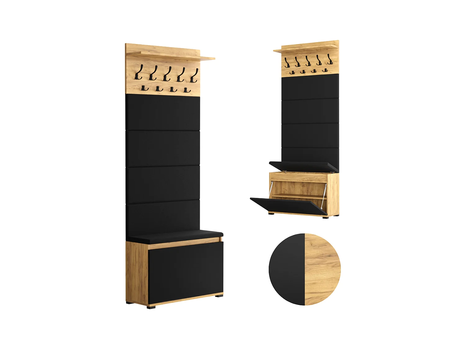 Meuble à chaussures avec assise, banc rembourré et patère pour entrée